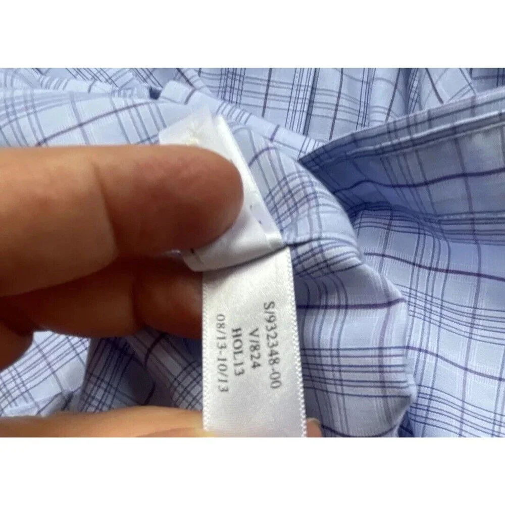 Banana Republic Mens Large Blue Plaid Button Up Shirt Slim Fit Non-Iron Tailored